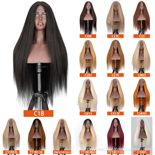 41inches fake scalp lace Yaki Straight Ombre color middle Part Pre plucked Hairline High Temperature Synthetic lace frontal Wig